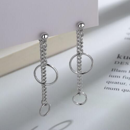 925 Sterling Silver Round Circle Long Chain Tassel Earrings for Women Party Geometric Jewelry Gift New S-E1303