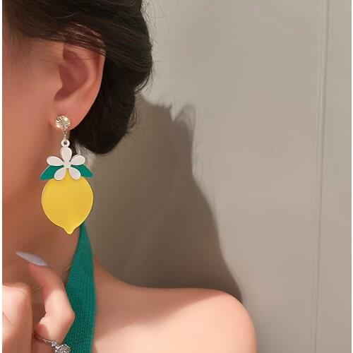 Cute Lovely Lemon Earring Simple Elegant Fruit Flower Drop Ear Jewelry Statement Female Lady Accessories 2021 New