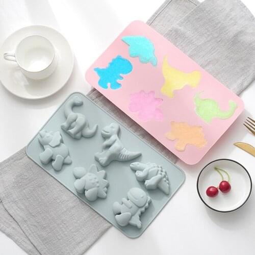 Silicone 6 Cavity Dinosaur Cake Molds With Different Shapes Park Diy Baking Tools Handmade Soap Molds Ice Cube Tray
