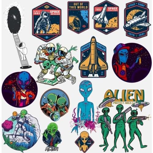 Thermal Stickers On Clothes Alien UFO Patches DIY Iron On Patches For Clothing Astronaut Heat Transfer T-Shirt Stickers Apparel