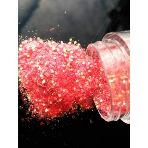Fine Iridescent pink mix mixe size Acrylic Glitter Powder for Nail Art Tips Design , Decoration Glitter Dust Powder (10g Jar)
