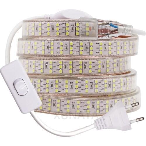 276 LEDs/m Three Row 2835 LED Strip 220V 240V EU UK Plug Waterproof Super Brighter Flexible Tape Ribbon LED Light Strip