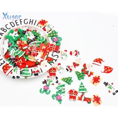 Xugar 10 Pieces Cute Christmas Resins Flatback Embellishment Cabochon for DIY Handmade Hair Bow Hair Accessories Crafts Making