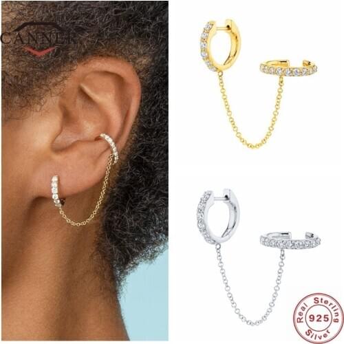CANNER Real 925 Sterling Silver Hoop Earrings for Women Piercing Earings Diamond Hoops Earring Chain Jewelry pendientes Brincos