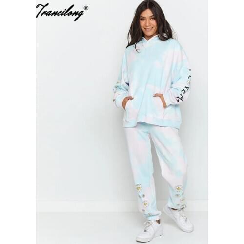 Tie Dye Two Piece Pants Outfits Pullover Chandal Mujer Lounge Wear Sweat Suits Loose Soft Home Tracksuit Women Winter Fall 2020