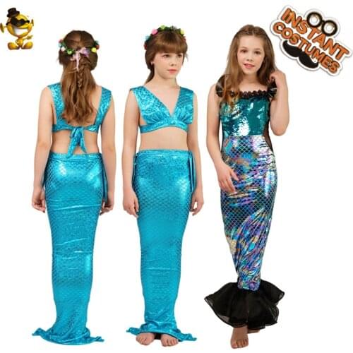 QLQ Mermaid Costumes Kids Cosplay Beautiful Sequin Mermaid Tail Dress For Girls Role Play Kids Halloween Costume