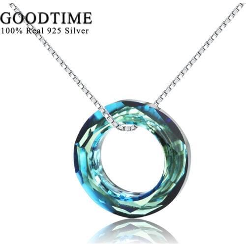 Necklace Silver 925 Jewelry Fashion Chokers Necklaces For Women sterling-silver-jewelry Blue Champagne Crystal Pendant Necklaces