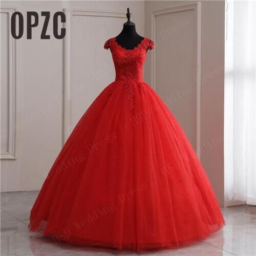 Red Off White Applique V Neck 2021 Sweet Princess Wedding Dress Strapless Plus Size Wedding Gowns Retro Lotus Bridal Dress