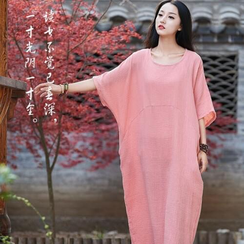 Plus Size Autunm Dress Vintage Sexy batwing Sleeve long maxi Dress Womens cotton linen Sundress Casual Bohemian Beach Vestidos