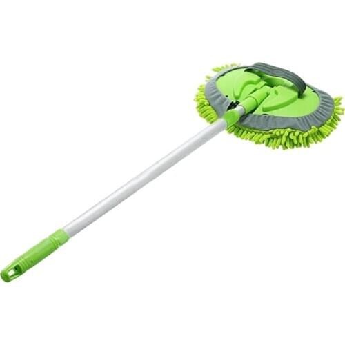 2 in 1 Car Wash Mop Mitt with Long Handle, Chenille Microfiber Car Wash Dust Brush Extension Pole 24-46In, Scratch Cleaning Tool