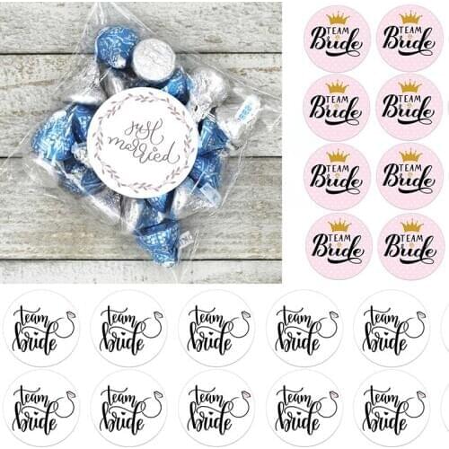 24/48pcs Happy Wedding Self-adhesive Stickers Team Bride Paper Label Sticker Handmade Love Bridal Astiackers Gift Cake Candy