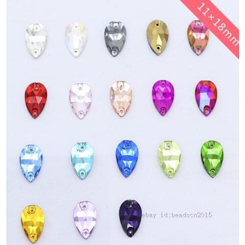 28p 11x18mm Teardrop crystal glass flatback Gem stone sew on rhinestones jewels 2-Holes button beads clothes sewing accessories