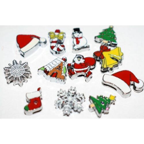 50PCS 8mm Alloy Christmas Series Slide Charms Slide Beads DIY 8mm Bracelets Wristbands,Belt Straps Pet Name Collar Wholesale