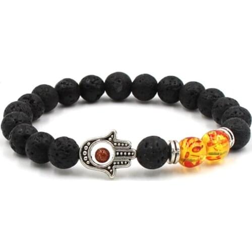 8mm hfg34 Hand Eye silver ball black stone volcanic lava nature black stone Resin agate Onyx Bracelet Reiki Chakra Fashion