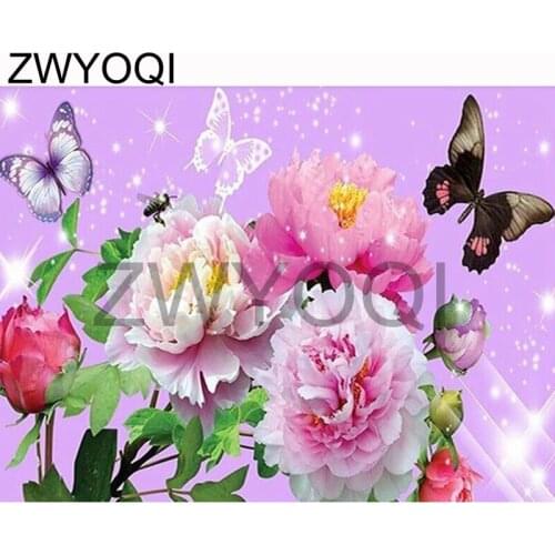 Full Round Diamond embroidery Cross stitch peony Full Square Diamond painting peony butterfly rose DIY 3D Diamond mosaic peony