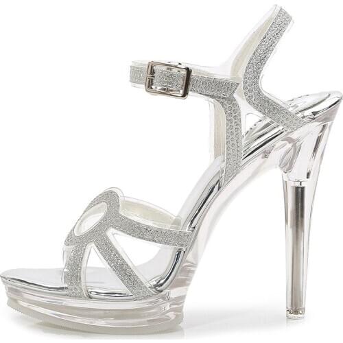 Summer Transparent Platform Sandals Fashion Open Toe Party Ladies Pumps Heels Rhinestone Ankle Strap Buckle Women High Heels