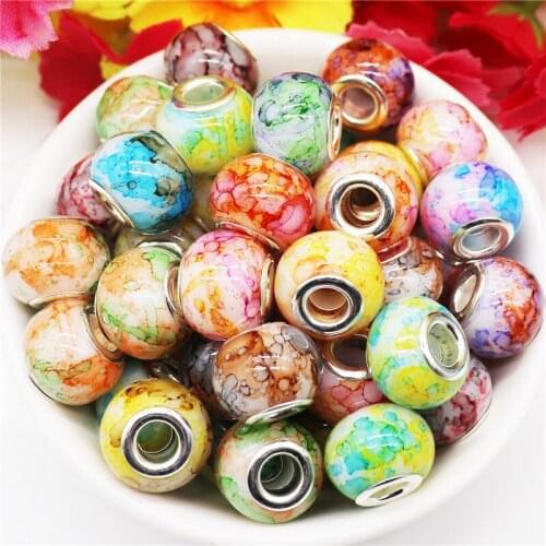10Pcs Big Hole Murano Charms Glass Beads European Spacer Beads Fit Pandora Bracelet Bangle Snake Chain Women DIY Jewelry Craft