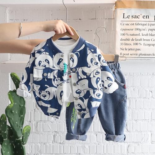 Children Cotton Wear Suits Baby Boys Girls Cartoon Printe Panda Hoodies T-shirt Pants 3Pcs/Set Spring Autumn Kids Sport Clothes