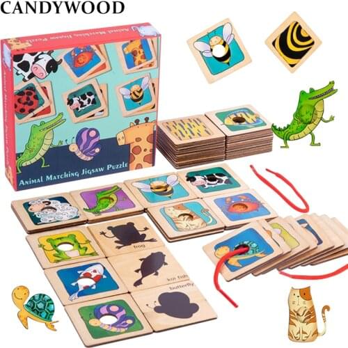 Children Montessori Wooden 3d puzzle Shadow Pair Cognitive Cards Games Kids Interactive Educational Toy For Baby 3,4,5 Years Old