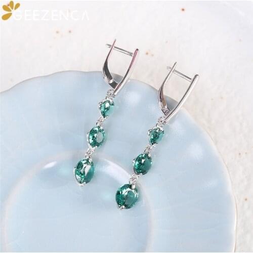 GEEZENCA 925 Sterling Silver Platinum Plated Zircon Stud Earrings Fine Jewelry for Women Geometric Trendy Earring 2021 New Gift