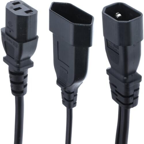 Y Splliter Power Cord IEC320 C14 Plug 3-Prong Male Power Cable Cord AC Power Adapter to C13+ CEE7/16 2Pin Female Socket