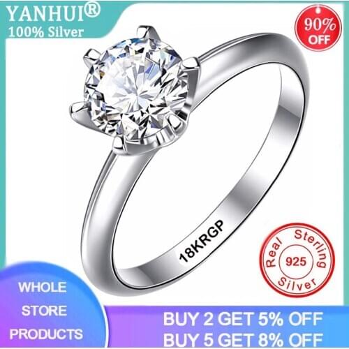 YANHUI With Certificate Luxury Real 18K White Gold Ring Topaz 6mm 1.0ct SONA Diamond Ring Classic Wedding Rings For Women JZR018