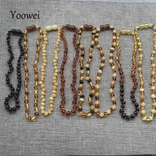 Yoowei 10pcs/set New 32cm Natural Amber Teething Necklace for Baby 100% Real Custom Original Baltic Amber Jewelry Wholesale
