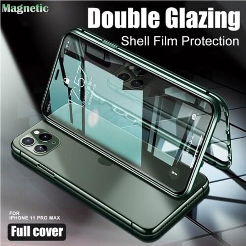 Magnetic Adsorption Metal Case For iPhone 12 Mini 11 Pro Max XR XS X 6 7 8 + SE2 Clear Phone Cover 360 Full Coverage Protection