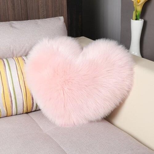 Lovely Heart Shape Plush Pillow Solid Color Soft Imitation Wool Waist Cushions Stuffed Cotton Headrest Office Bedding Room Decor