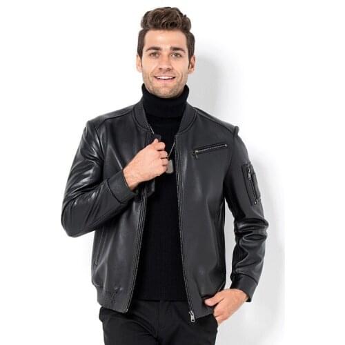 Top Brand Mens Real Leather Jacket 2020 New Slim Fit Casual Pilot Windbreaker Streetwear Biker Sheepskin Short Coat Outwear