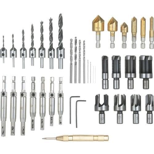 8Pcs Woodworking Chamfer Drilling Tools Set Including 7Pcs Three-Point Countersink Drill Bits + L-wrench Woodworking Bits Set