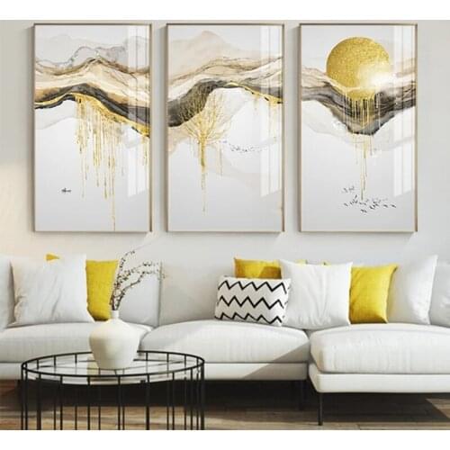 Nordic Art Abstract Landscape Golden Sun Canvas Prints Oil Paintings Wall Art Posters Wall Pictures for Living Room Home Cuadros