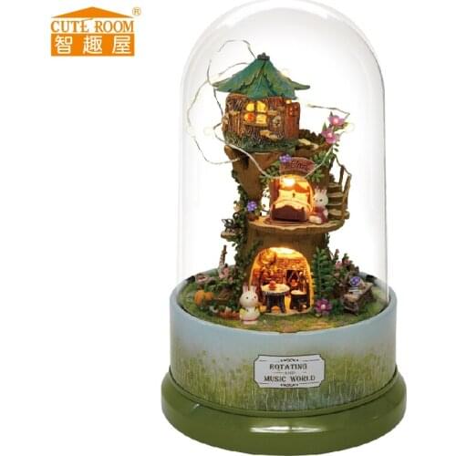 New Furniture Doll House Wooden Miniature DIY DollHouse Furniture Kit Assemble Rotary Music Box Doll Home Toys For children B27