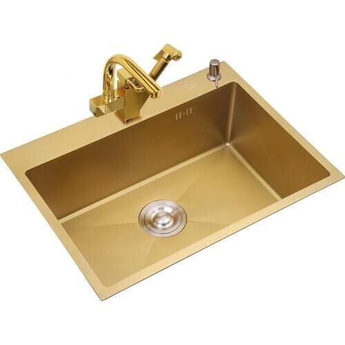 Single kitchen sink above counter or udermount vegetable washing basin sink kitchen sink gold stainless steel kitchen basin