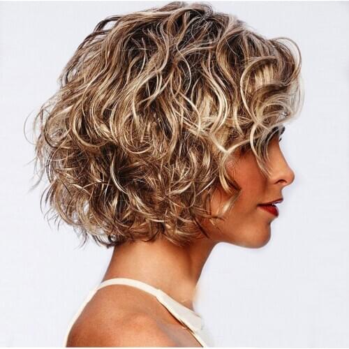 Hair Care Wig Stands Fibers European And American Women Short Roll Mix Fluffy Wig Curly For Head Gold