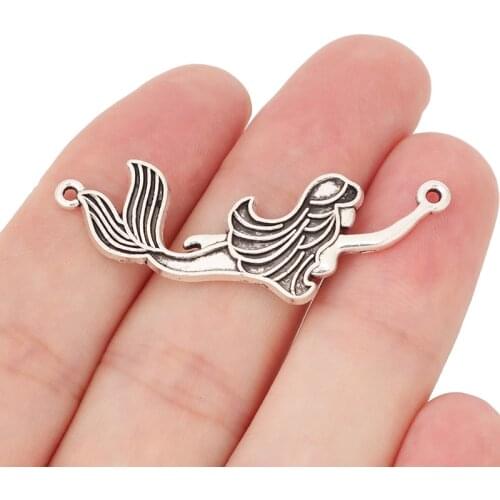 10 x Tibetan Silver Metal Mermaid Connector Charms for DIY Jewelry Making Findings 46x15mm