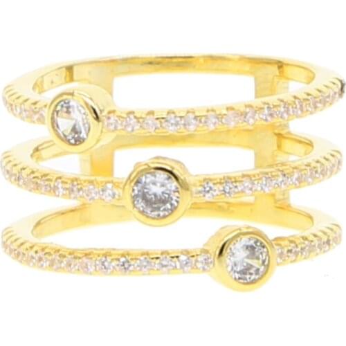 Luxury Princess Cut clear CZ Ring with Micro Paved Clear Zircon 3 Layers High Polished gemmed stackable dainty cute girls gifts