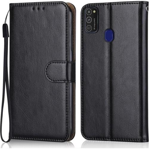 Folio Luxury Leather Case for On Samsung Galaxy M21 M215 M215F SM-M215F 6.4'' Wallet Stand Flip Case Phone Bag with Strap