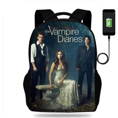 The Vampire Diaries Backpack Boy Girl School Bags Kids Teenager USB Charging Daily Travel Backpack Men Women Schoolbags Mochila