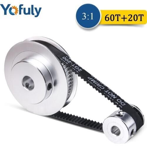 Yofuly GT2 Timing Belt Pulley Bore 5/10mm 60 Teeth 20 Teeth Reduction 3:1/1:3 3D Printer Accessories Timing Belt Width 6mm