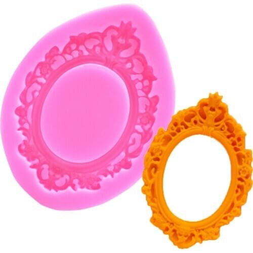 Silicone fondant mold European lace trumpet photo frame retro mirror chocolate cake edge decoration mold baking easy to clean