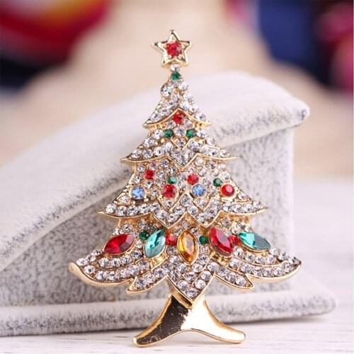 Rhinestone Brooch Pin New Christmas Tree Brooches For Women Vintage Multi-Colored Christmas Tree Brooches Pins Wedding Jewelry