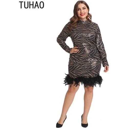 TUHAO 2020 Spring Elegant Long Sleeve Dress for Women Vestidos Large Size 5XL 4XL 3XL Sexy Sequin Hip Party Nightclub Dress WM14
