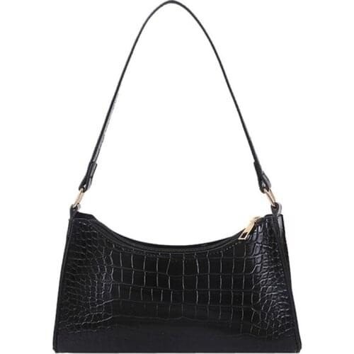 Retro Crocodile Pattern Shoulder Bag For Women PU Leather Armpit Bag France Baguette Bag Casual Female Handbags Advanced Totes
