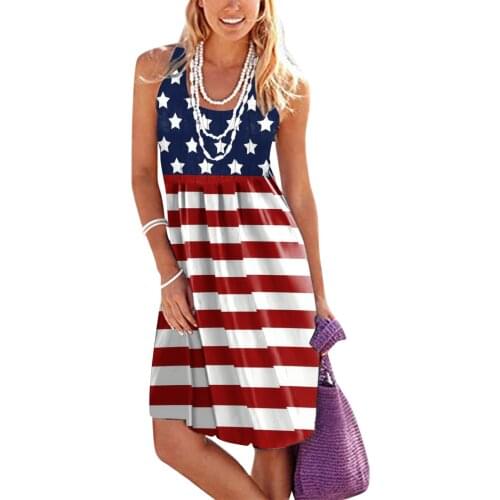 Vintage tank Dresses Womens American flag Print Sleeveless summer Dresses Casual Beach plus size Pullover Dress белое платье