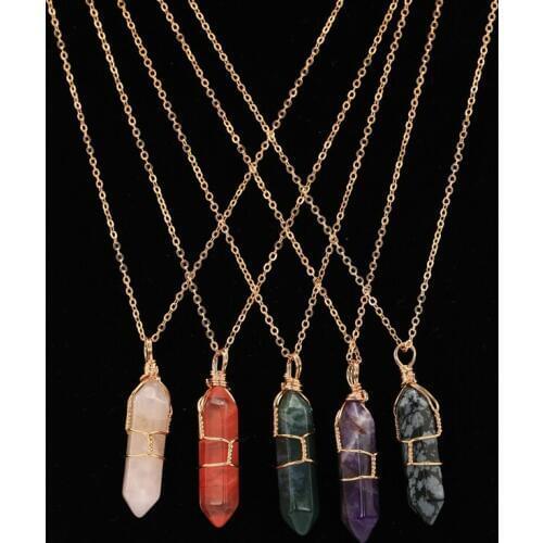 15 Color Quartz Necklaces Pendants Vintage Natural Stone Bullet Crystal Necklace For Women Fashion Jewelry Bijoux Collares Chain