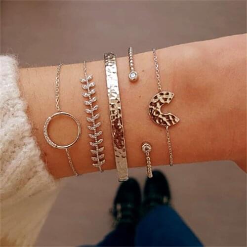 UMKA Classic 5 Piece/Set Womens New Fashion Personality Leaf Circle Alloy Bracelet Bracelet Set Bohemian Jewelry