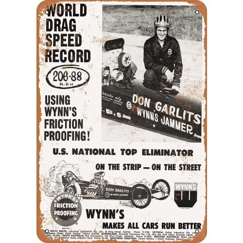 WallColor 8*12 Metal Sign 1965 Don Garlits World Drag Speed Record Vintage Look