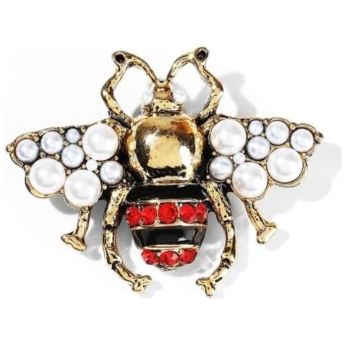 WYBU Antique Copper Inlay Pearl Bee Brooch For Women Color Rhinestone Bohemia Style Broches Christmas Gift For Friend