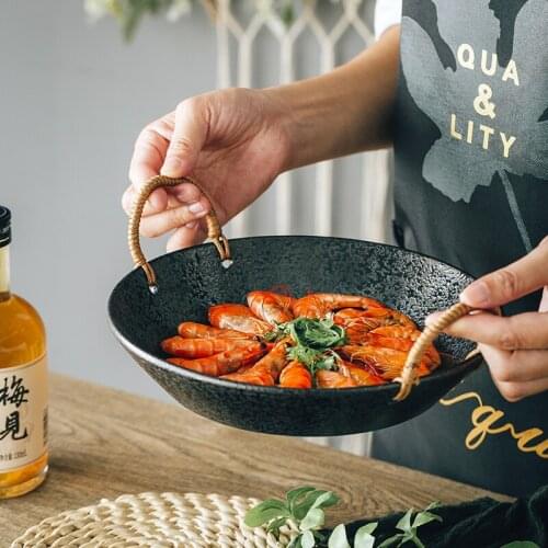 Japanese Vintage Twine Double Ear Plate 9 Inch Household Ceramic Cooking Food Dinner Plate Dinner Kitchen Utensils Porcelain New